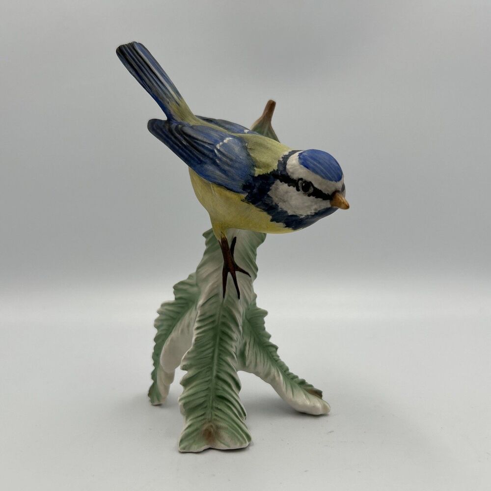 GOEBEL Blue Titmouse Bird on Branch Figurine W Germany Porcelain 4”x2.5”x6"